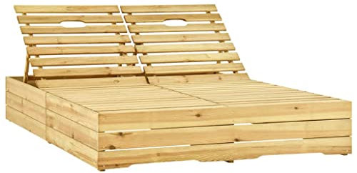 Makastle Doppel Sonnenliege Holzliege Relaxliege Strandliege Gartenliege mit Verstellbare Rückenlehne, Gartenliegestuhl Gartenstuhl für Garten und Terasse, 198 x 135 x (30-75) cm