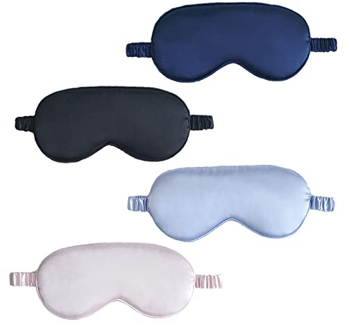 VIKSAUN 4 Pack Seide Schlafmaske, Superweiche Augenmasken mit Verstellbarem Riemen, Bequeme Augenbinde, für Reise und Zuhause Schlafen, perfekte Lichtblockierung für Männer und Frauen