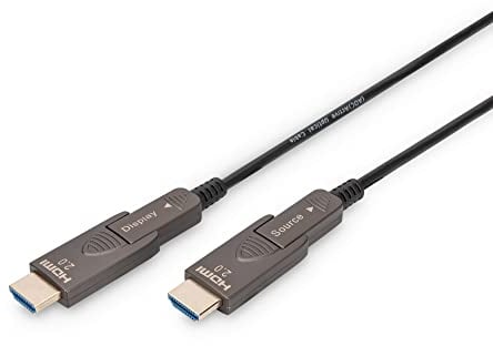 DIGITUS HDMI AOC Hybrid Glasfaserkabel - 10m - HDMI 2.0b - 4k/60Hz - abnehmbare Stecker - kompatibel mit TV/Beamer/Monitor - vergoldete Kontakte - Schwarz