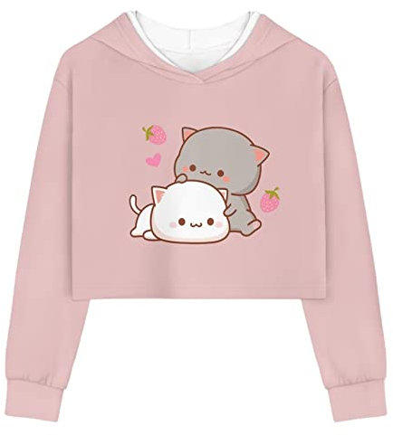 DISNIMO Cat Girls Crop Top Hoodie Sweatshirt Size 7-8 Long Sleeve Shirt Hooded Pullover Kids Youth Cute Hoodies Running Gym Sport Clothing Teen Girls Fal Outfits Outwear Athletic Clothes