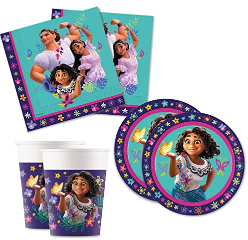 Lage Kit Encanto Festa di Compleanno stoviglie per Decorazione Tavola Party Bambini comprende 8 Bicchieri, 8 Piatti, 20 Tovaglioli, per 8 invitati