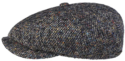 Stetson Hatteras Colour Dots Flatcap Schirmmütze Klassische Ballonmütze Mehrfarbig melierte Wollcap Made in EU Herren Herbst/Winter dunkelblau 55 cm
