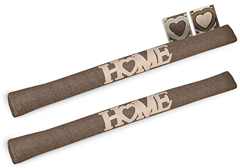 Beautissu 2er Set Zugluftstopper 90 cm lang Tuuli HE - Windstopper als Türvorleger, Haustür Rolle und Kälteschutz Luftstopper - Luftzugstopper Home Zugluft Stopper in Braun