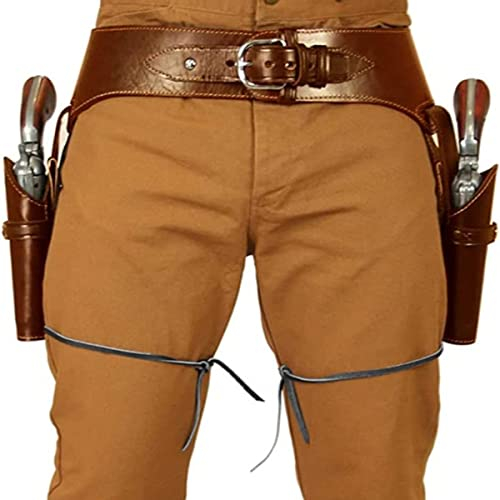 SIULAS Leder Double Gun Holster - Mittelalter Retro Revolver Gürteltasche - Retro Gun Holster Western Cowboy Revolver Tasche für Cosplay Cowboy Kostüm Revolver Zubehör (Braun)