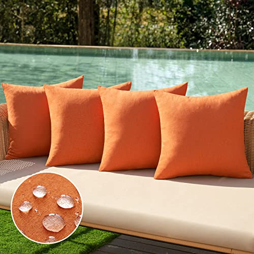 MIULEE Outdoor Kissenbezug Wasserdicht Kissen Wasserfest Dekorative Kissenbezüge Leinen-Optik Sofakissen Dekokissen für Garten Sofa Couch Wohnzimmer Schlafzimmer 4er Set 40x40 cm Orange