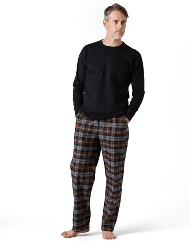 LAPASA Herren Pyjama-Set Relaxed Fit Schlafanzugset, Flanell Hose & Baumwolle Top M79
