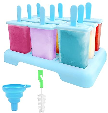 Moule a Glace, 9 Moule Glace Bebe Sans BPA Réutilisables, Moules à Glace DIY avec Brosse de Nettoyage et Entonnoir Pliable en Silicone