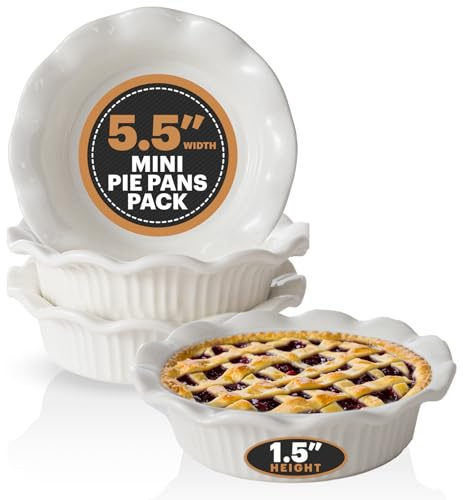 Aunt Shannon's Kitchen White Ceramic Mini Pie Pans - Set of 4 - Small 5.5 Inch Pie Pans with Classic Fluted Rims - Individual Pot Pie Pans for Pot Pies, Quiches, Puddings - Pot Pie Baking Dishes