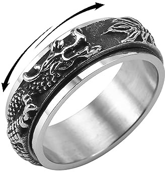 IMINI Drachen-Fidget-Band, drehbar, Edelstahl, Punk, cooles Tier, Angst, Stressabbau, frei drehbar, Bikerring, Versprechenband für Männer, Jungen, Frauen, Geburtstag, Vintage-Schmuck, Geschenke