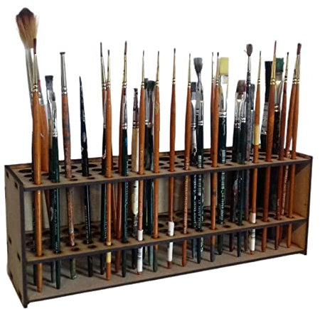 ZAANU Wooden Paintbrush Holder Stand 67 Paint Brushes, Wooden Brush Holder, Multi Art Paint Pencil & Brush Holder Organizer, Desk Stand Organizer Holding Rack for Paint Brushes Dryer Holder/99