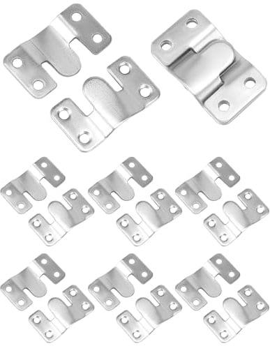 QWORK® 8 Paia Ganci ad Incastro in Ferro Zincato, Ganci per Quadri Muro, Ganci per Appendere Specchi, Connettore per Divano/Letto/Mobili - 54x30 mm