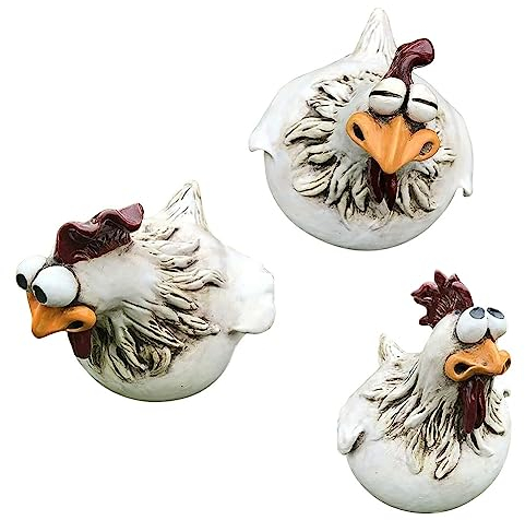 Dropfree 3 Stück Huhn Sitzt auf Dem Zaun, Dekoration, Gartenstatuen, Kunstskulpturen, Bauernhof, Terrasse, Rasen, Dekoration für Zäune, Hahnstatuen, Wandkunst,