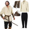 Herren Renaissance Kostüm 5PCS Mittelalter Retro Viking Langarm Shirts, Knöchel Gebänderte Hosen, PU Leder Schnalle Armschienen, Wikinger Gürtel Zubehör für Halloween Pirat Hippie Cosplay Party, XL