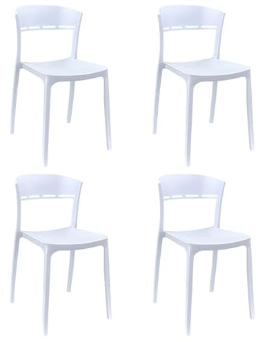 Marvin Sedia In Polipropilene Enea Da Interno Esterno Giardino Impilabile di Design Sedie Moderne Resistenti Per Cucina Terrazzo Bar Locali Commerciali (Bianco, 4)