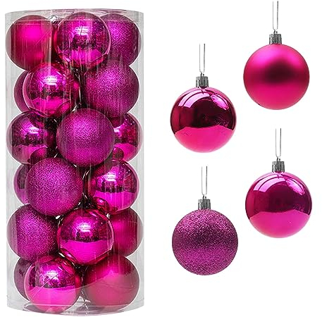 wuitopue 8cm/24PCS Weihnachtsbaum Anhänger Weihnachtskugeln Weihnachten Deko, Weihnachtskugeln Kunststoff Set, Weihnachtskugel-Set, Christbaumkugeln