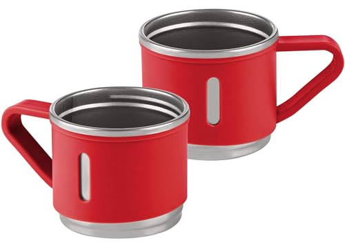 GRÄWE Tazza per caffè, tazza da tè, 150 ml, set da 2, bicchieri per espresso, thermos, tazza termica rossa, opaca, 150 ml, in acciaio inox, infrangibili, lavabili in lavastoviglie