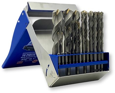 Bad Dog 19 Piece Multipurpose High Speed Drill Bit Set. Unique Carbide, Titanium, Cobalt Tip & Armor Steel Hex Shank. Made in USA. Drill Through Everything! Hardened Steel, Masonry, Wood, Tile & More
