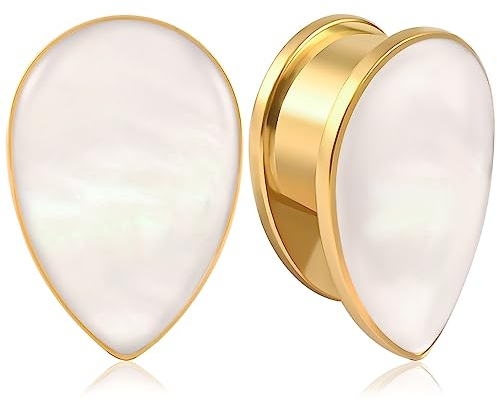 Vankula Ohr Tunnel 1 Paar Flesh Plugs Tropfen Muschel Edelstahl für männer damen Ohrpiercing Gestreckte Schmuck 19mm(3/4) Gold
