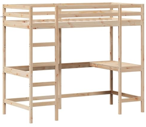 vidaXL Hochbett mit Schreibtisch, Bett für Kinder ab 6 Jahren, Stockbett mit Sperrholzlatten, Etagenbett Kinderbett, 90x200cm Massivholz Kiefer