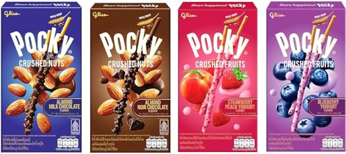 Hilary Pocky Crushed Fruits and Nuts Pack (4 packs) - Blueberry Yoghurt, Strawberry Peach Yoghurt, Almond Milk Chocolate, Almond Noir Chocolate
