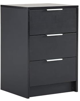 Home Source Bedside Cabinet Nightstand, 3 Drawers, Black