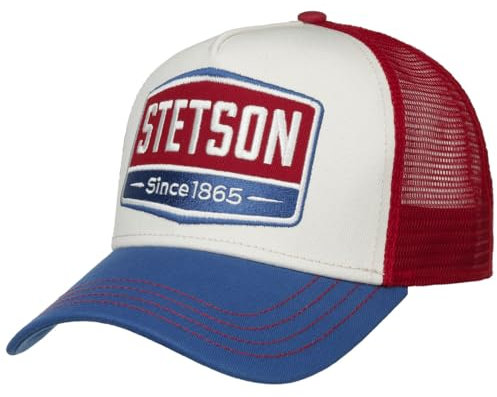Stetson Highway Trucker Cap Damen/Herren - Basecap mit Baumwolle - One-Size Big (60-64 cm) - Baseballcap größenverstellbar - mit Mesh-Einsatz - Schirmmütze Sommer/Winter blau-rota