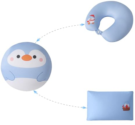 Kinderreisekissen Schlafkissen Plüschtier 3 in 1 Wandlungsfähiges Kinder-Nackenkissen, U-förmiges Kissen verwandelt sich in Kuschelkissen süße Puppe zum Schlafen & Spielen für unterwegs (Pinguin)