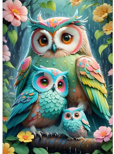 GDYEEH 5D Eule Diamant Painting Pictures, DIY Blumen Diamant Art Painting Kits, Bunte Eule Diamond Painting Set for Adults Anfänger, Mosaic Making, Fantasie Diamond Painting for Home Decor 30x40cm