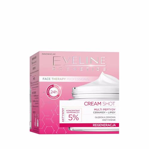 Eveline Cosmetics Regenerierende Creme Shot mit 5% Repair Konzentrat für trockene und alternde Haut - Biomimetische Peptide, Ceramide, natürliche Öle - Tages- & Nachtpflege