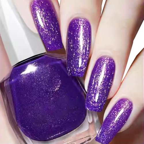 Purple Nail Polish, Glitter nail polish Purplish gold Nail Varnish, Quick Dry Nail No UV Lamp Curing, Long Lasting, Chip Resistant, Non-Toxic, Quick Drying, At Home (16#Pearl Purple)