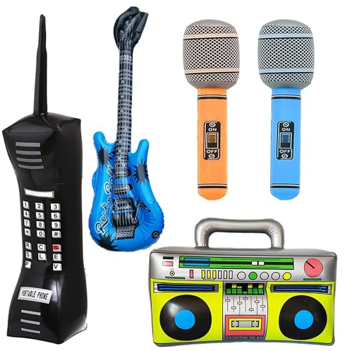 Aufblasbare Instrumente Party Ballon Deko - Inflatable Rock Star Toy Aufblasbare Radio Telefon Gitarre Mikrofon Musik Motto Party für Kinder Erwachsene Konzert Tanz 70er 80er Karaoke Deko