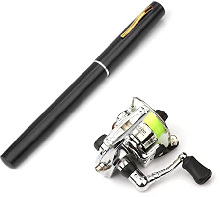 Genérico Combo di mulinello da pesca pieghevole, mini penna, kit di canna da pesca, kit combinato di mulinello girevole per canna da pesca telescopica