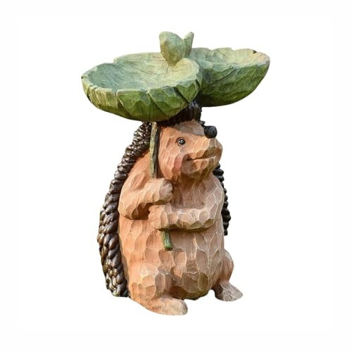 Yingbei Hedgehog Yard Sculptures & Statues Ornament Wood-Look Resin Animal Bird Bath Standing Bird Bath Bowl Bird Feeders Lawn Yard Statue Ornament Decor