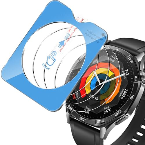 Haofun 3 Pezzi Pellicola Protettiva per Huawei Watch GT5 GT 5 46mm/Watch GT 5 Pro 46mm Vetro Temperato 9H Film, HD Schermo Antigraffio Senza Bolle, Con Posizionatore Ausiliario