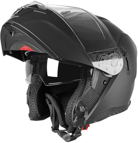 MOCOERL-Motorradhelm Klapphelm Integralhelm Herren Damen mit verstärktem Kinnschutz, Doppelvisier, ECE 22.06 Zertifizierung, Mattschwarz (S)