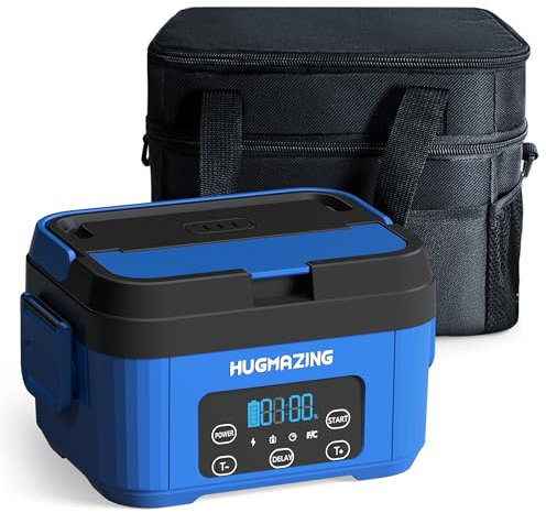 Hugmazing Lonchera eléctrica inalámbrica – Calentador de alimentos recargable autocalentable con recipiente SS de 1100 ml, lonchera calentada a pilas, perfecta para viajes, comidas de oficina para