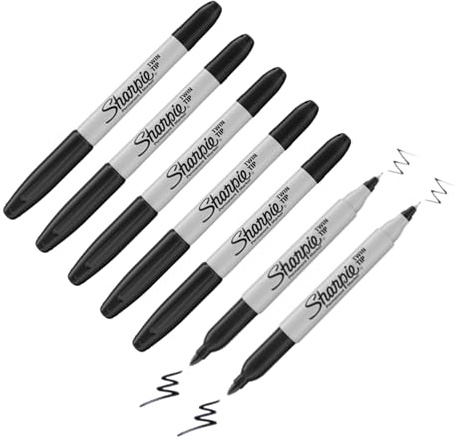 Sharpie Permanentmarker mit Doppelspitze, feine und ultrafeine Spitze, Schwarz, 7 Stück