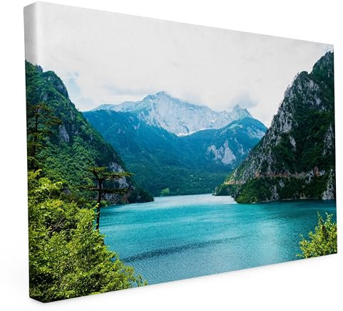 Keilrahmen bedruckt, Wandbild auf Künstler Leinwand, matter Kunstdruck, Stabiler Holzrahmen mit kratzfestem 280g Canvas bespannt, Motive zum Thema Natur (60x40cm - Bergsee)