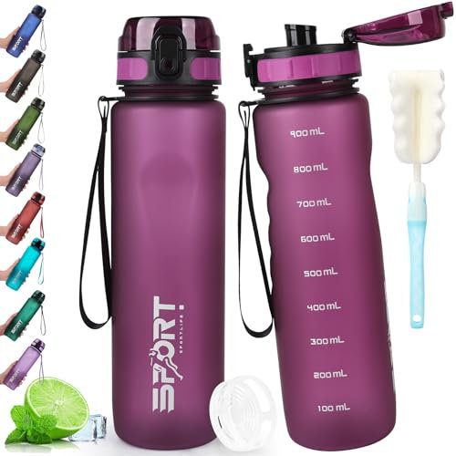 AOPREL Trinkflasche 1L Sport Trinkflasche Wasserflasche Auslaufsicher Trinkflaschen BPA Frei Sportflasche mit Kapazitätsskala für Die Outdoor, Schule, Camping