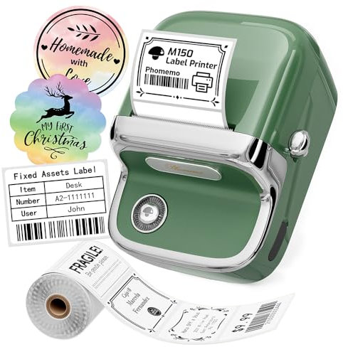Phomemo M150 Thermo Etikettendrucker, Kompakte Tragbare Beschriftungsgerät, Bluetooth Etikettendrucker für Barcodes, QR Codes, Büro, Lebensmittel & Einzelhandel, Ideal für Zuhause & Kleinunternehmen
