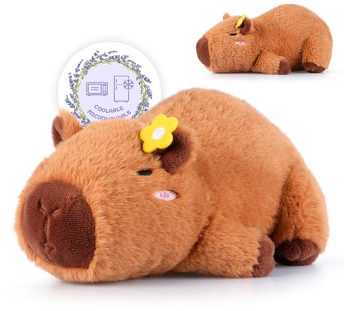 SuzziPals Heatable & Coolable Lying Capybara Stuffed Animal, Microwave Heating Pad Plushies for Soothing & Relaxation, Stuffed Capibara Plush Toys for Stress Relief, Capybara Gifts for Girls & Boy