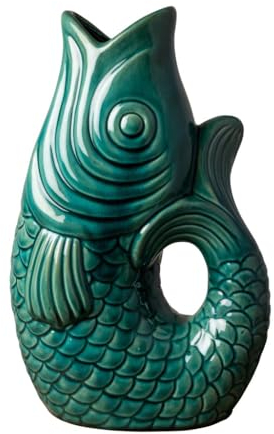 Vase aus Steingut, blau, böhmische Fische, 30,5 cm hoch, 20 cm tief, 14 cm breit