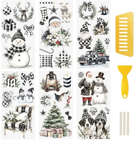 WANDIC 6 Bogen Rub on Transfer Stickers, Weihnachten Aufkleber Wand mit Schwarzweiß Schnee Muster, Wasserdicht, DIY Handarbeiten, Möbel, Dekorieren für Fotoalbum und Scrapbook, 15 x 30 cm