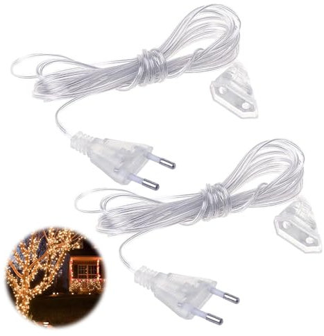 Prolunga Elettrica 3m, 2pcs Cavo Elettrico Trasparente con Spina, Cavo di prolunga Elettrico Trasparente, prolunga elettrica a filo piatto, per lanterne a LED ed apparecchi a basso consumo energetico