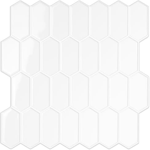 WalDecoo Carreaux Hexagonaux Longs À Décoller Et Coller Pour Cuisine, 10 Feuilles De Carreaux Muraux Auto-adhésifs 3D, Autocollants Pour Carrelage Blanc Pour Cuisine Et Salle De Bain 30,5x30,5 cm