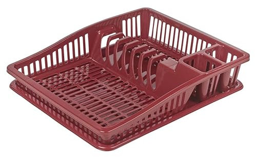 URBN-CHEF Plastic Dish Rack Drainer with Tray - Kitchen Sink Organizer for Plates, Cutlery, Glasses and Utensils - Compact and Spacious Choose from Grey, Maroon, Blue or Taupe