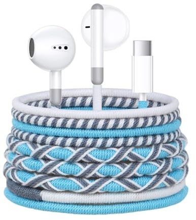 URIZONS Auricolari In-Ear USB C con Microfono e Controllo del Volume, Cavo Intrecciato Colorato, Antigroviglio e Resistente allo Sporco, Compatibili con iphone 15/16 e Altri Smartphone con Porta C