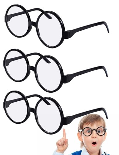 MYGLOAR 3 Stück Retro-Rundbrille, Spielzeugbrille, schwarzes ultraleichtes Brillenzubehör, geeignet für Halloween, Weihnachten, Karneval und Party, Cosplay-Kostümzubehör, runde Rahmenbrille