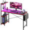 Bestier 140CM Reversible Gaming Desk with RGB LED Lights, Carbon Fibre Surface, Corner Computer Desk with Storage Shelves, Side Pocket & Headset Hooks for Small Space & Home Office