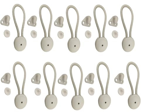 10 Sets Bungee Shock Cord Pull Tie Down Tarp Canvas Nylon Lashing Hook for Marine Truck Car RV Boat Cover White